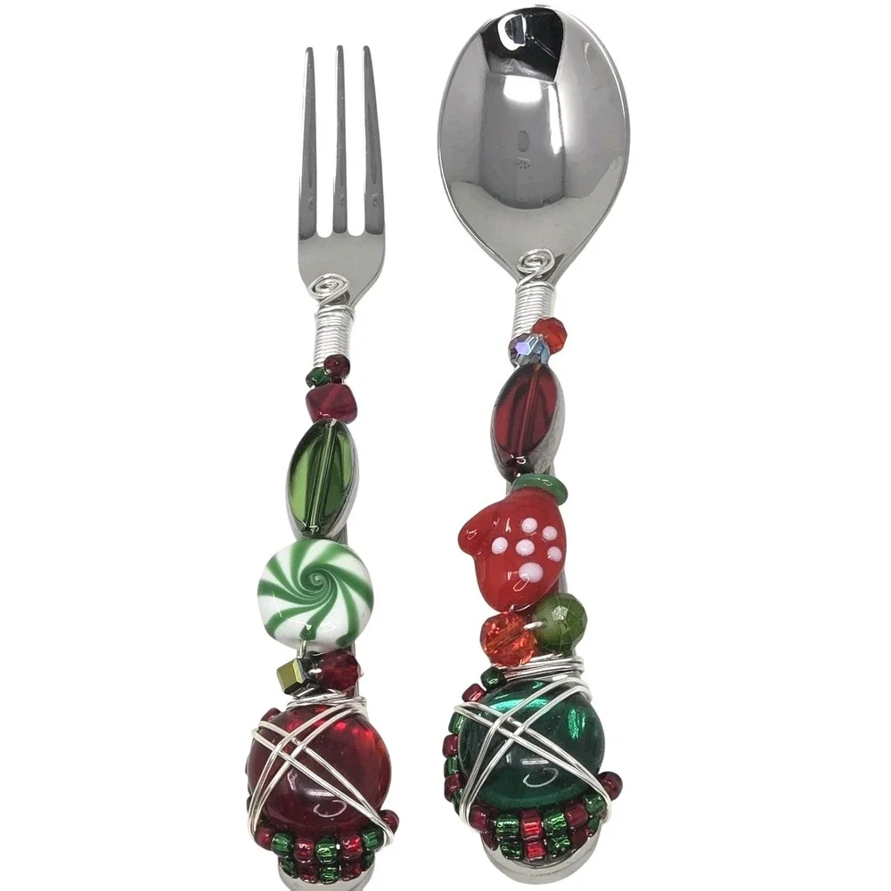 The Queen Bead Christmas Charcuterie Set Beaded Spoon & Fork 6